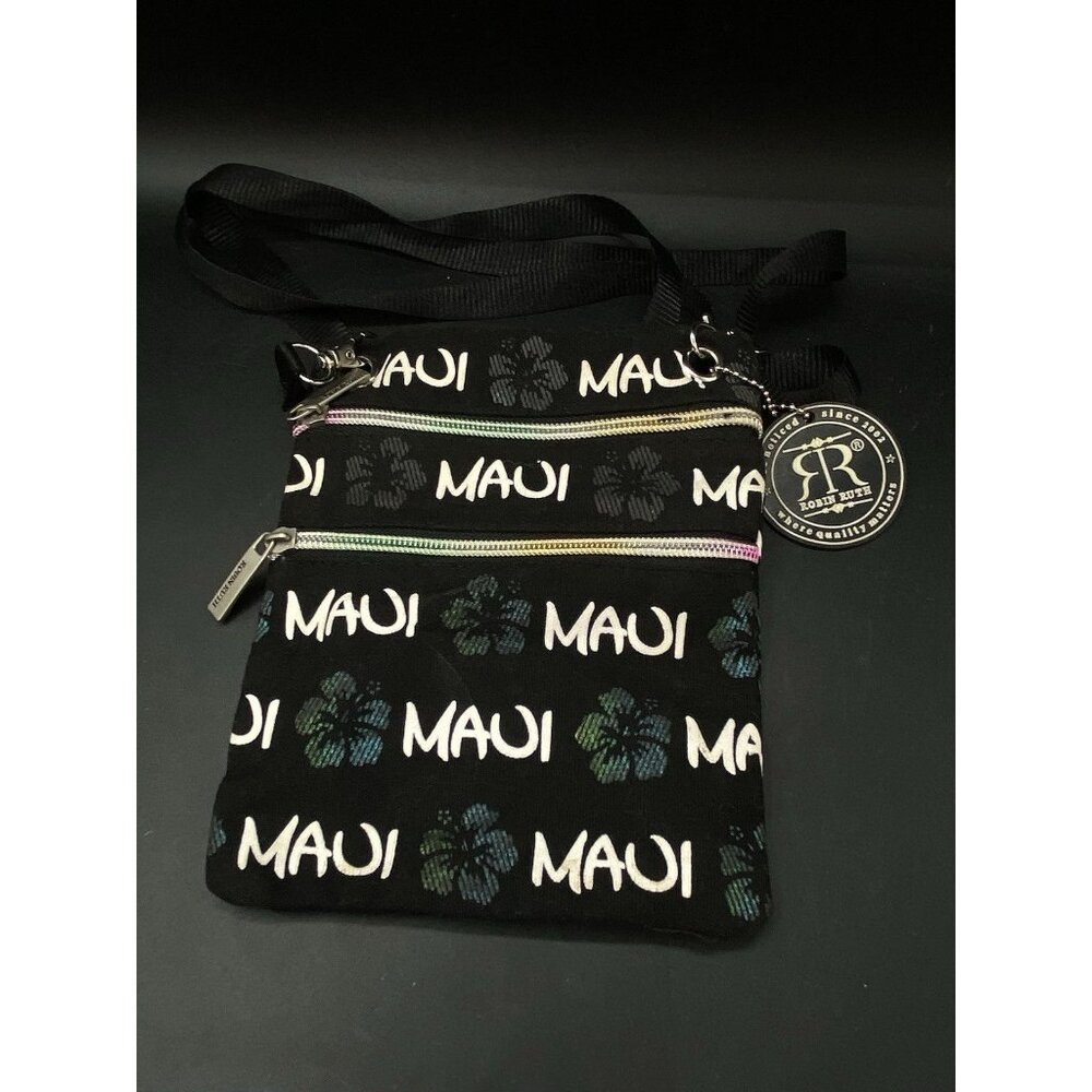 Maui Robin Ruth Purse Bag 2 Zipper Pockets HAWAII Size 8” Black Crossbody - Picture 6 of 8